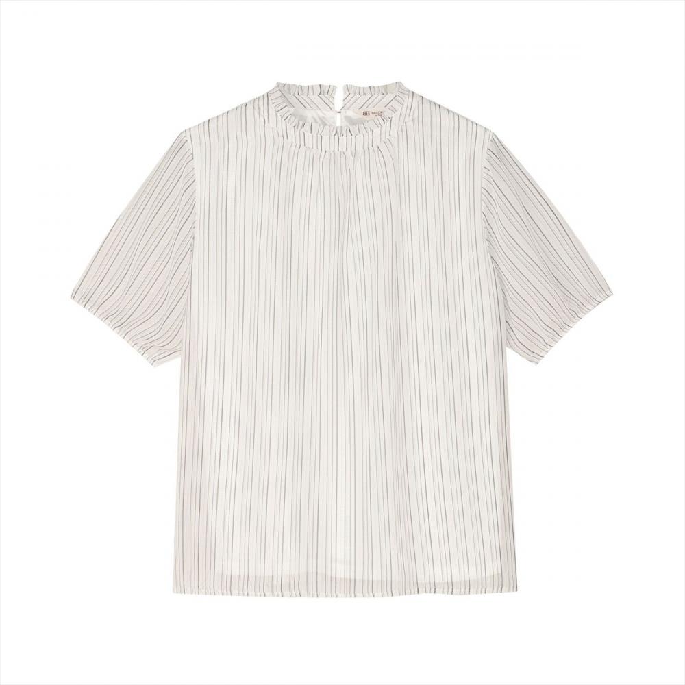 ストライプ シフォンブラウス 五分袖 レディース