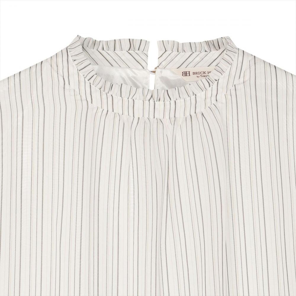 ストライプ シフォンブラウス 五分袖 レディース