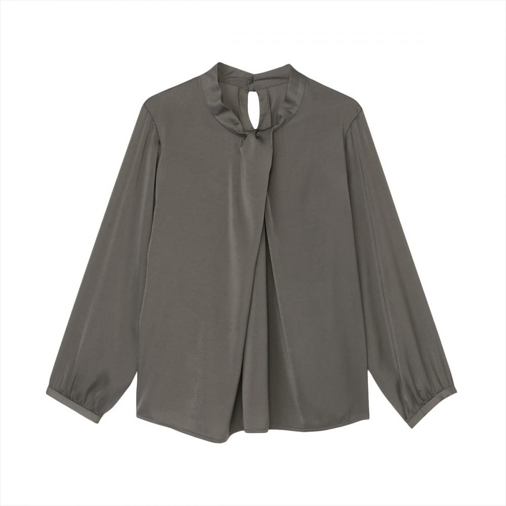 変形タックサテン ブラウス 長袖 レディース