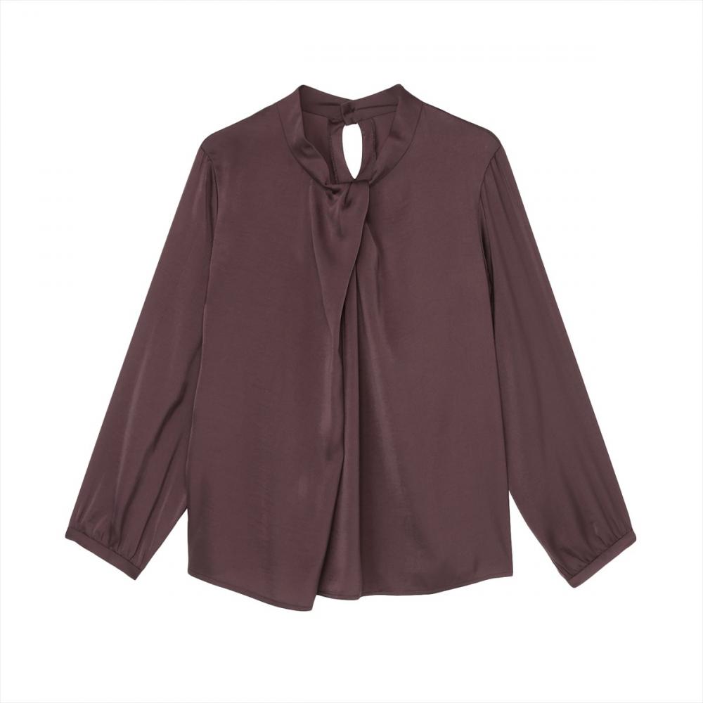 変形タックサテン ブラウス 長袖 レディース