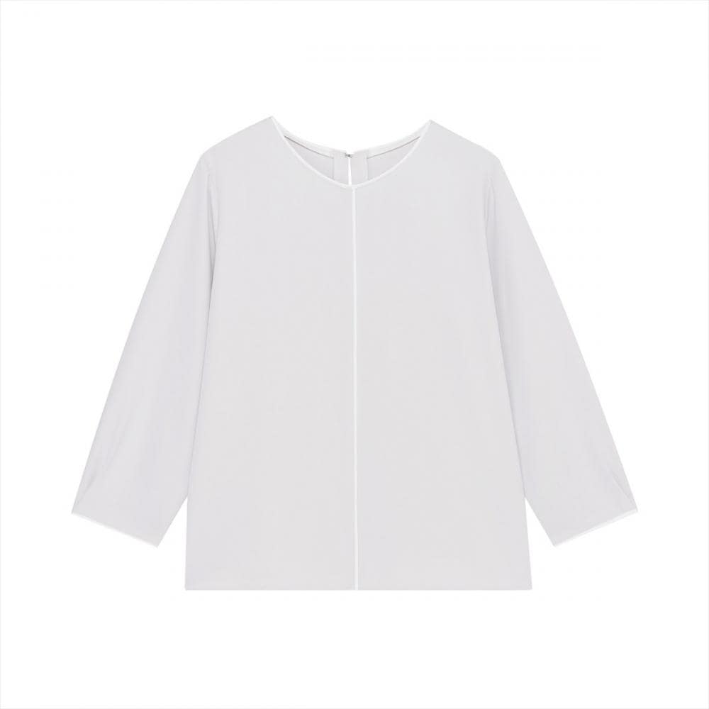 ストレッチジョーゼット 配色クルーネック ブラウス 七分袖 レディース