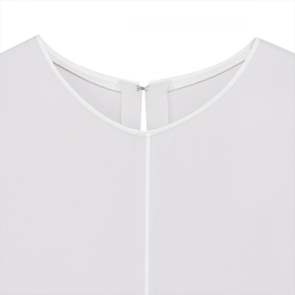 ストレッチジョーゼット 配色クルーネック ブラウス 七分袖 レディース