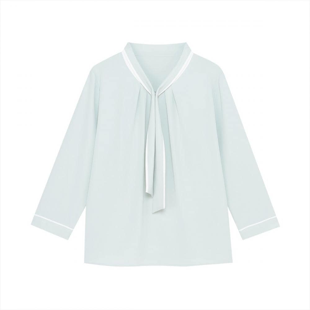 ストレッチジョーゼット 2WAY配色ボウタイ ブラウス 七分袖 レディース