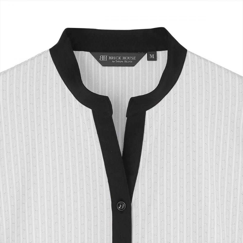 【COFREX】 配色 スキッパー衿 ブラウス 半袖 レディースデザインシャツ