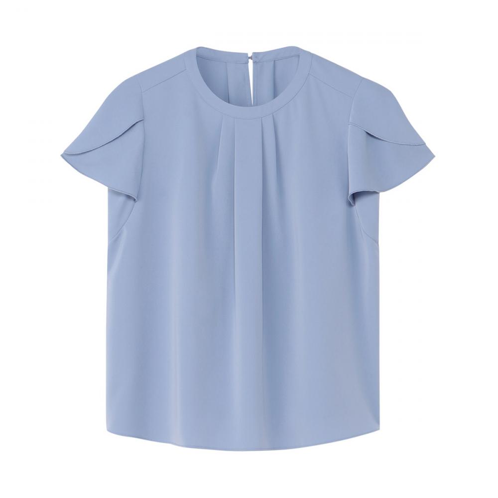 接触冷感 シルキーサテン フレア袖 ブラウス 半袖 レディース