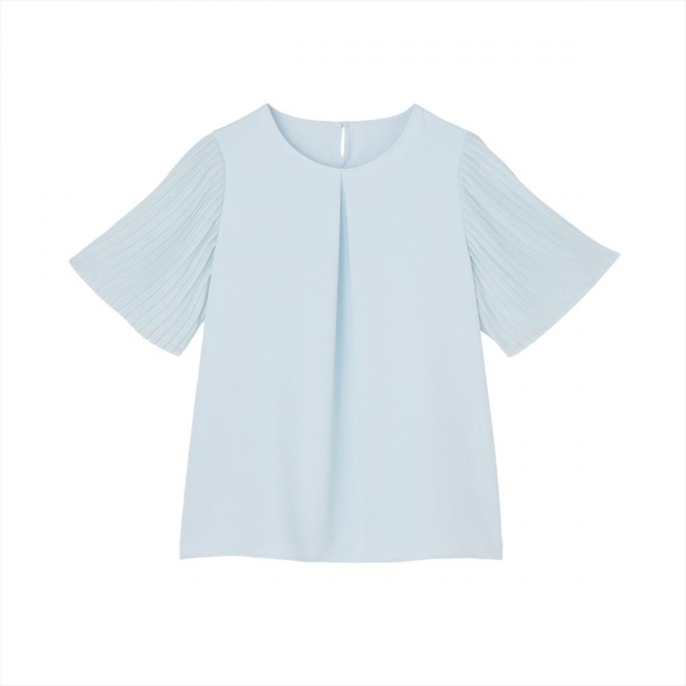 袖プリーツ ジョーゼット ブラウス 五分袖 レディース