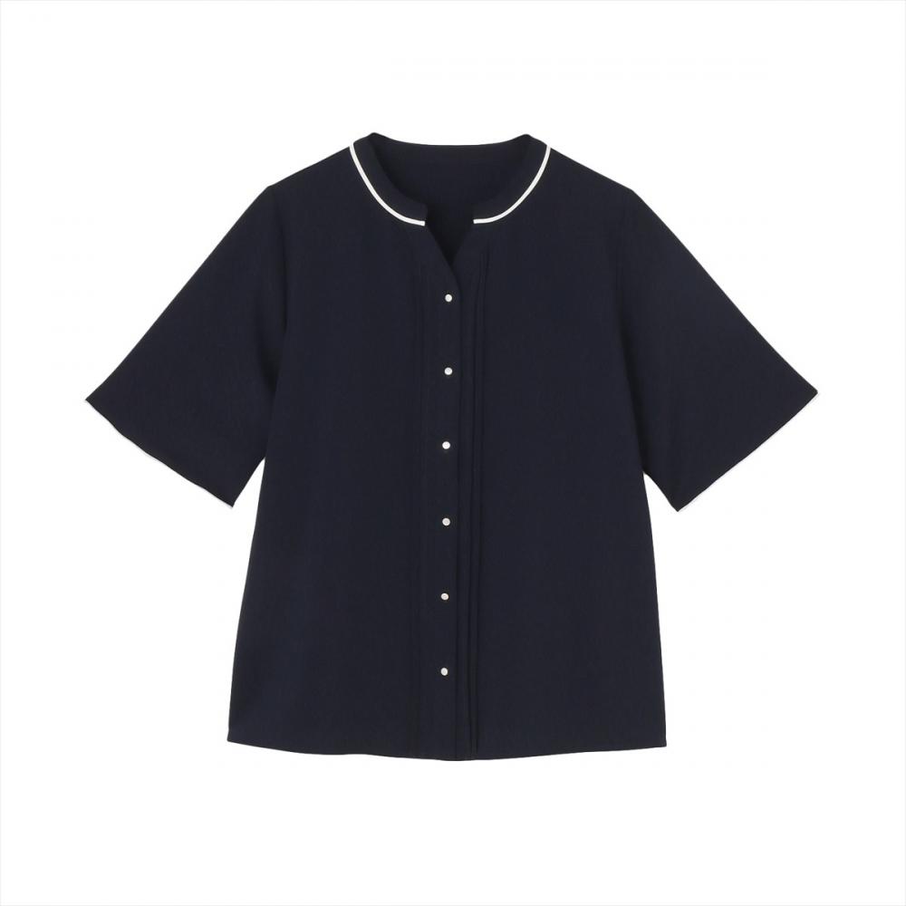 配色パイピング ジョーゼット ブラウス 五分袖 レディース