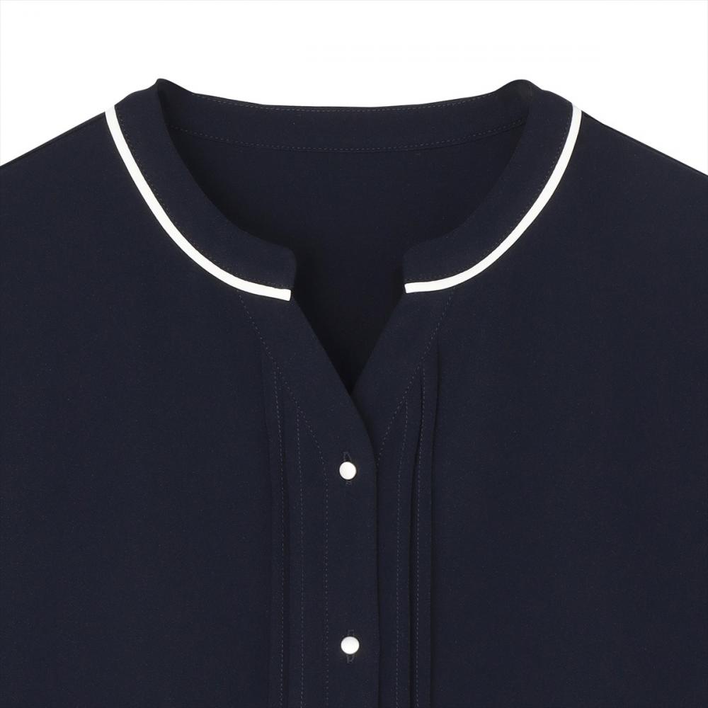 配色パイピング ジョーゼット ブラウス 五分袖 レディース