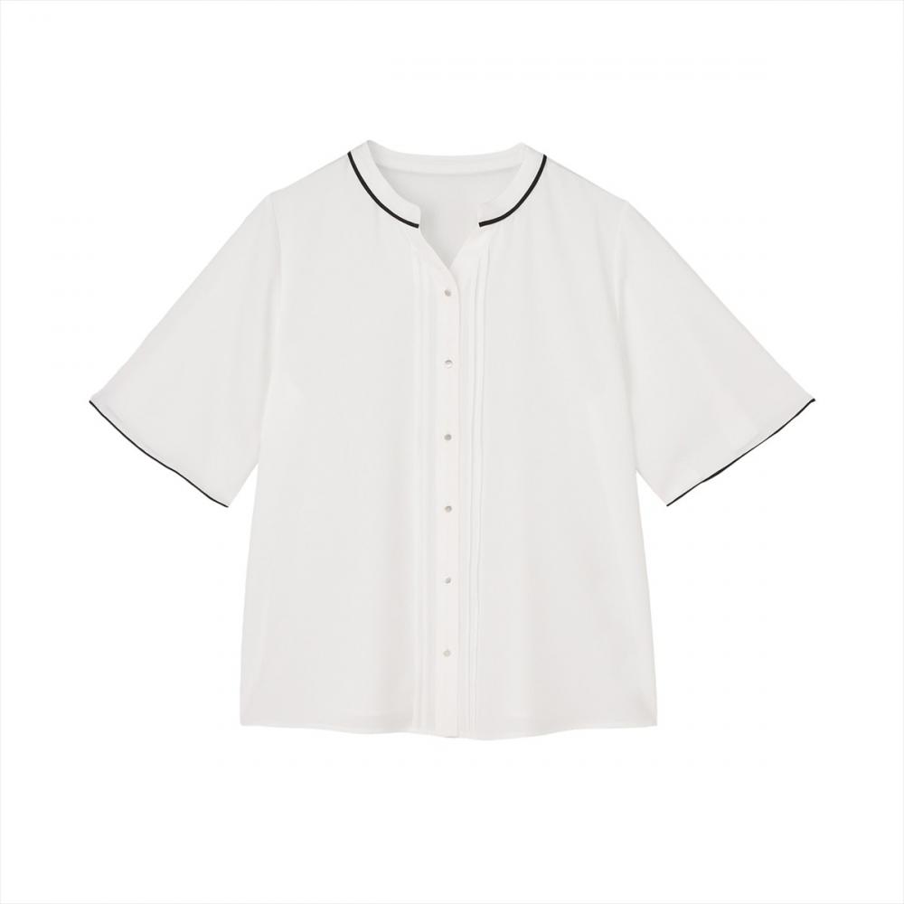 配色パイピング ジョーゼット ブラウス 五分袖 レディース