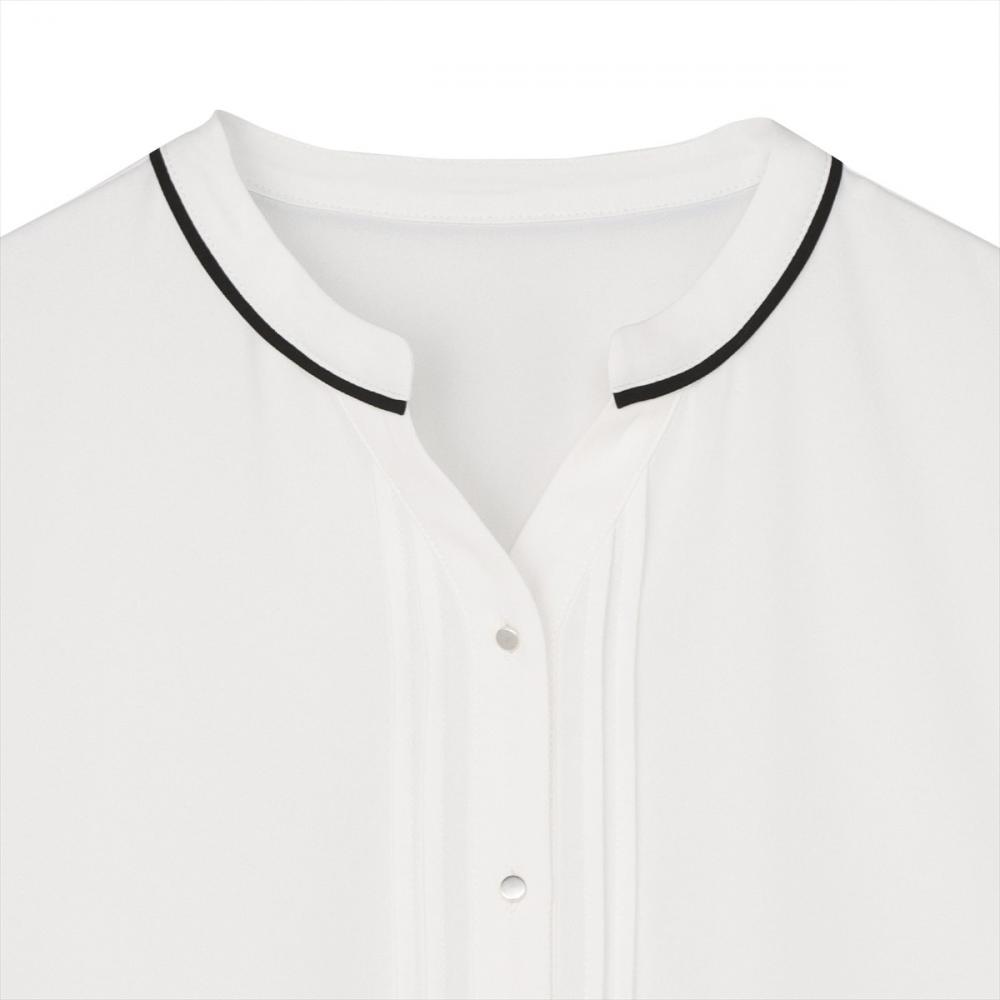 配色パイピング ジョーゼット ブラウス 五分袖 レディース