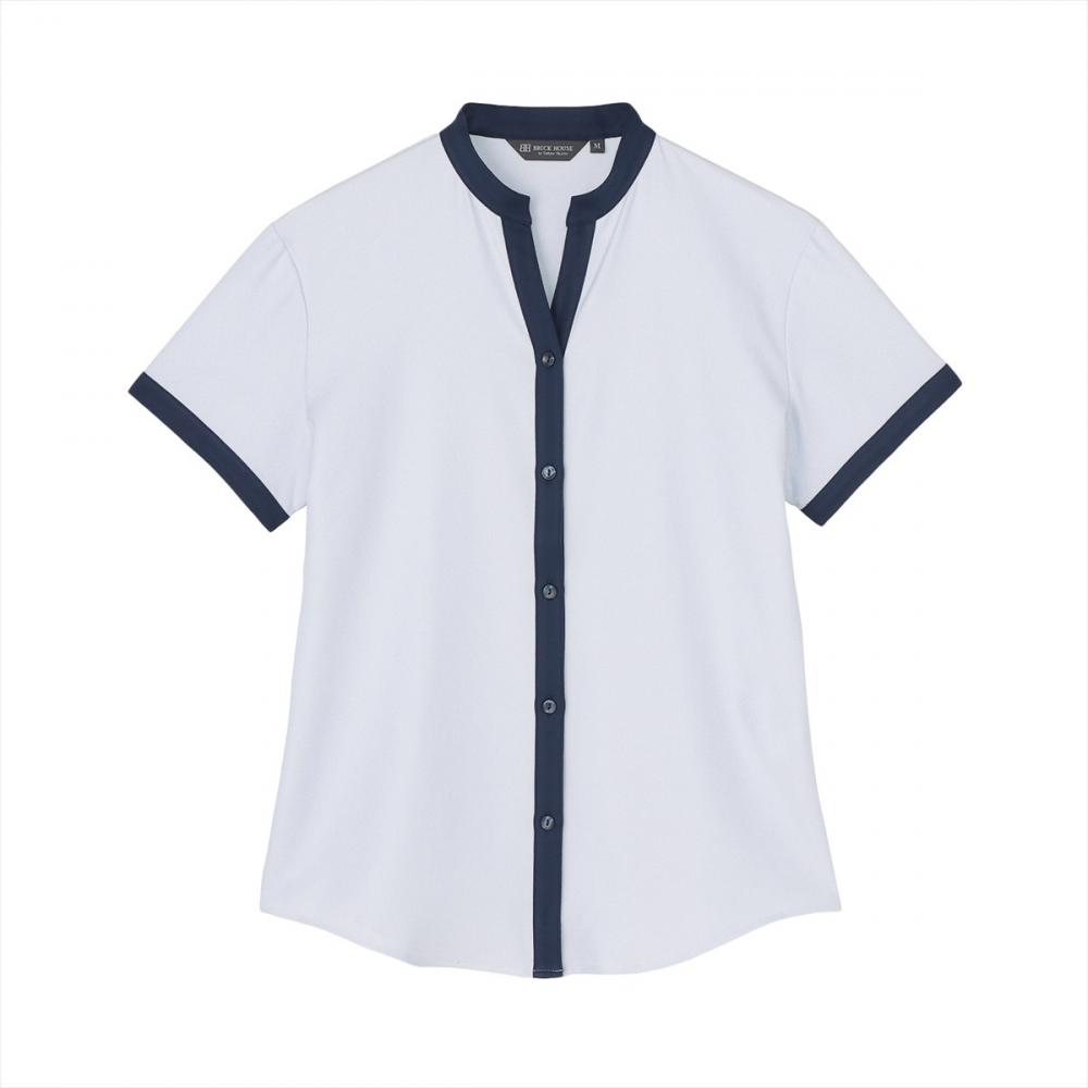 【COFREX】 配色 スキッパー衿 ブラウス 半袖 レディースデザインシャツ