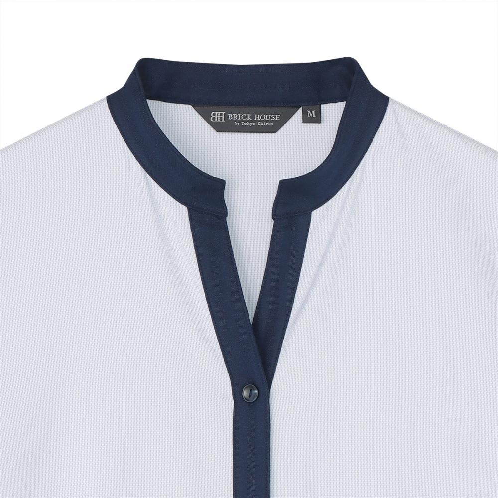 【COFREX】 配色 スキッパー衿 ブラウス 半袖 レディースデザインシャツ