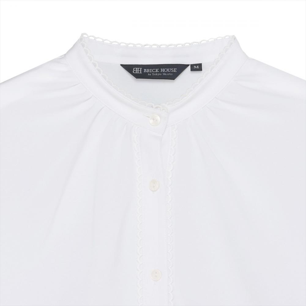 【COFREX】 スタンド ピコレース ブラウス 七分袖 レディースデザインシャツ