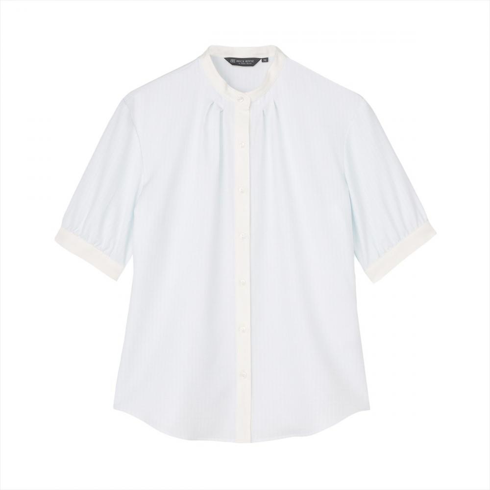 【COFREX】 配色 ギャザー衿 ブラウス 五分袖 レディースデザインシャツ