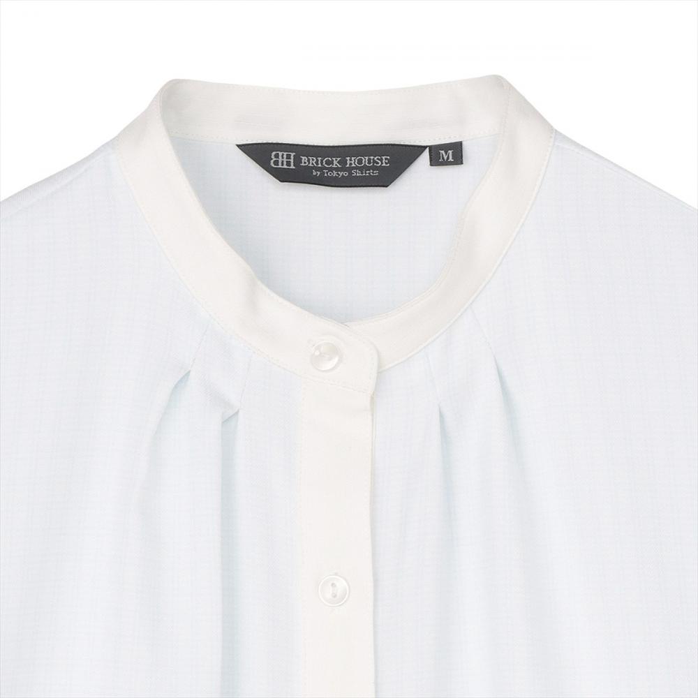 【COFREX】 配色 ギャザー衿 ブラウス 五分袖 レディースデザインシャツ