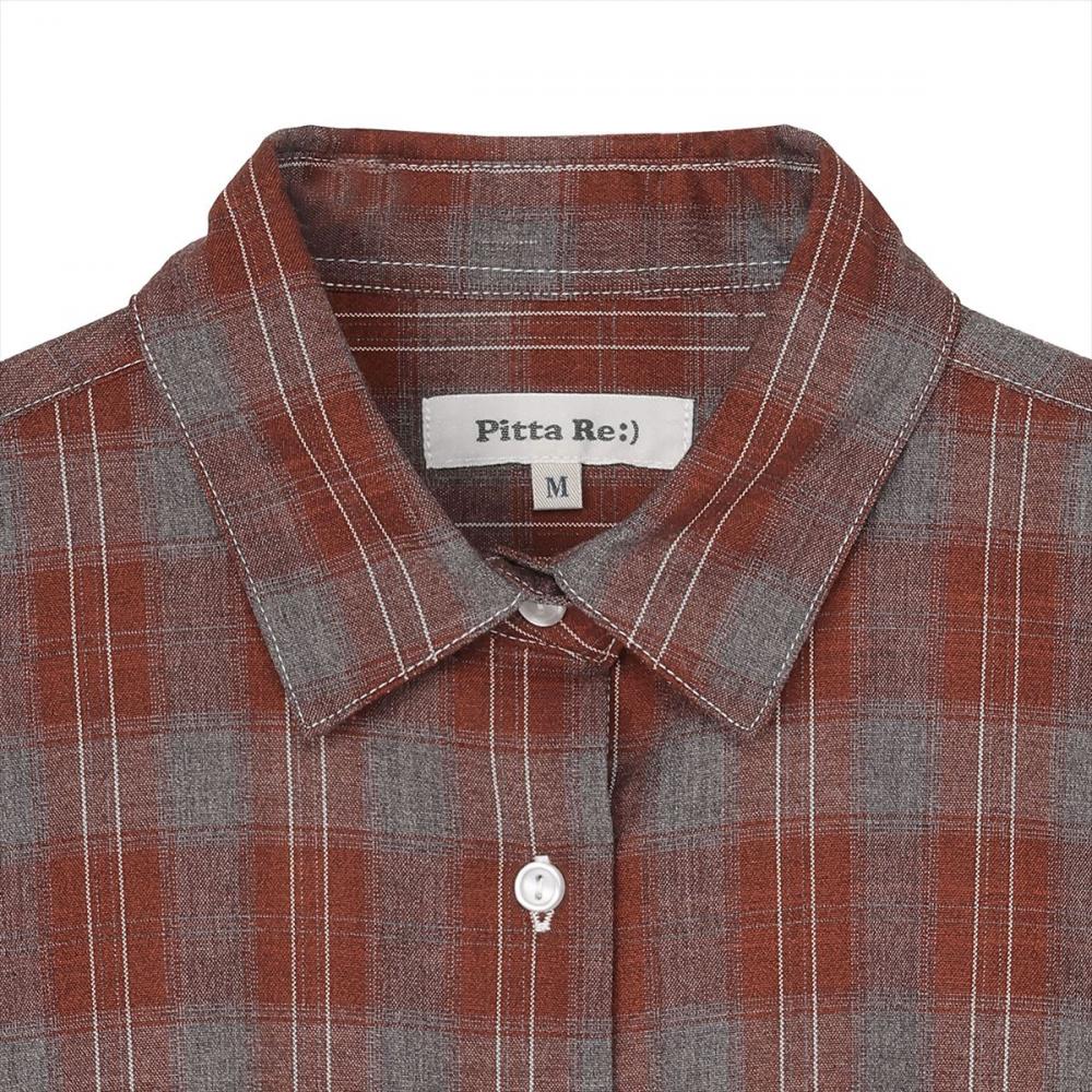 【Pitta Re:)】カジュアルシャツ リボンカフス チェック シャツ 長袖 レディースデザインシャツ