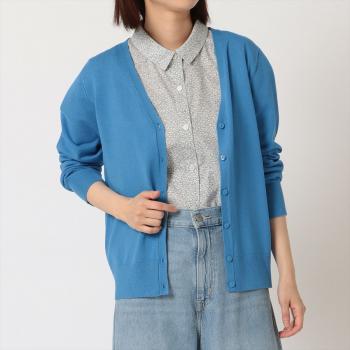 ニット Vネックカーディガン ブルー レディース(M ブルー): 東京シャツ