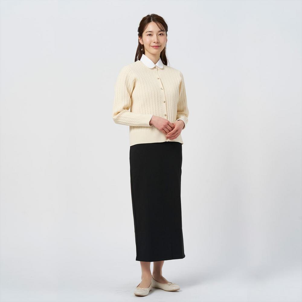 ニット 総ケーブルクルーカーディガン アイボリー レディース(M