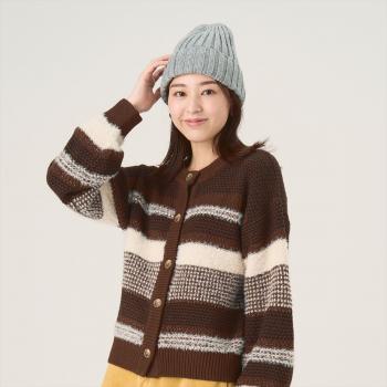 独特な店 Pitta Re:)】 レディース(M 異素材ボーダーニットカーディガン トップス