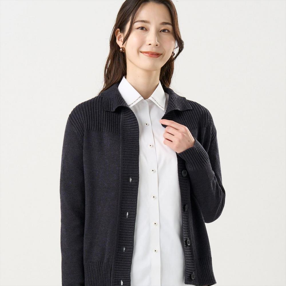 ニット スタンドヘンリーネック カーディガン レディース