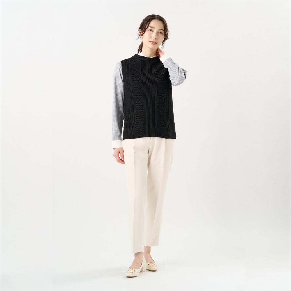 ニット アンチピリング ボトルネック ベスト レディース