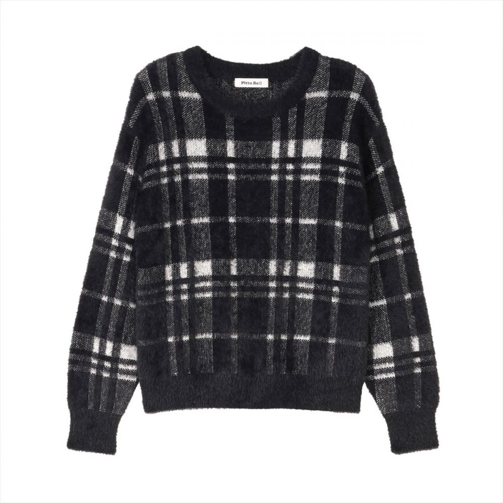 【Pitta Re:)】 ニット フェザーチェック プルオーバー レディース