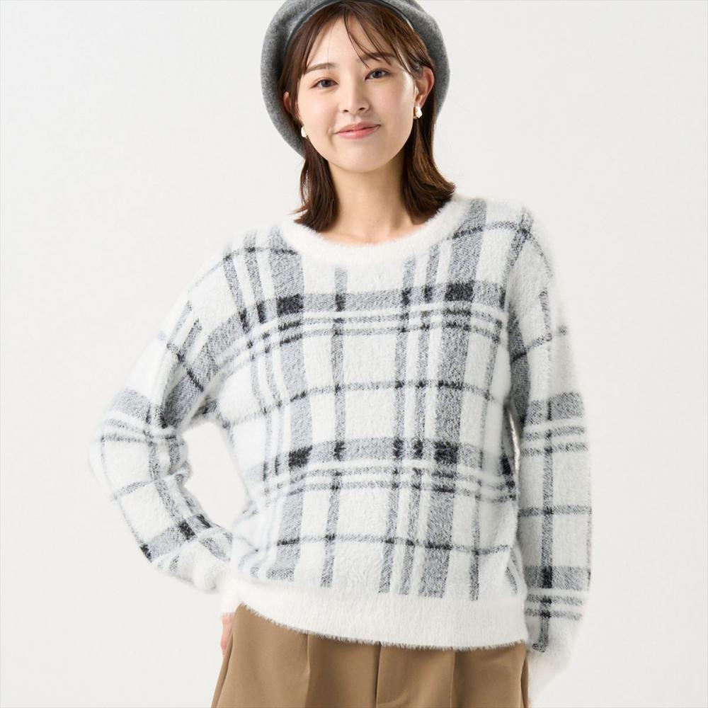 【Pitta Re:)】 ニット フェザーチェック プルオーバー レディース