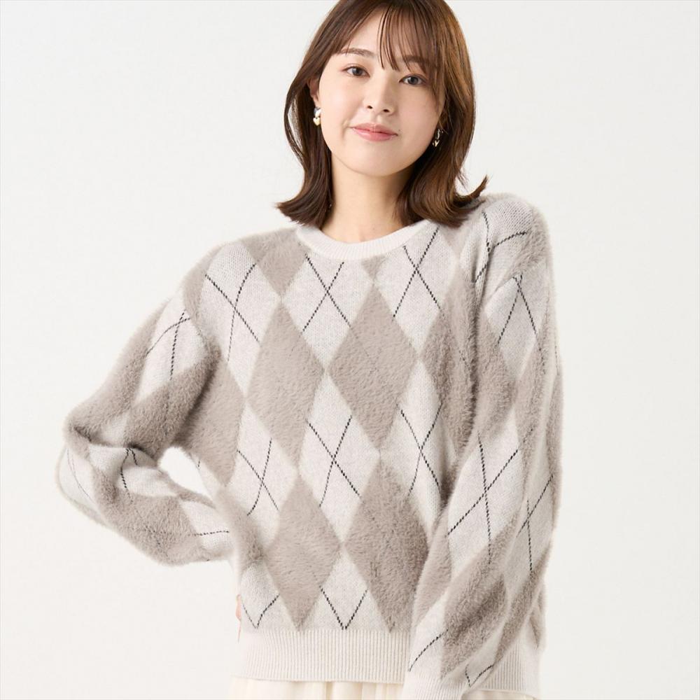 【Pitta Re:)】 ニット フェザーアーガイル プルオーバー レディース