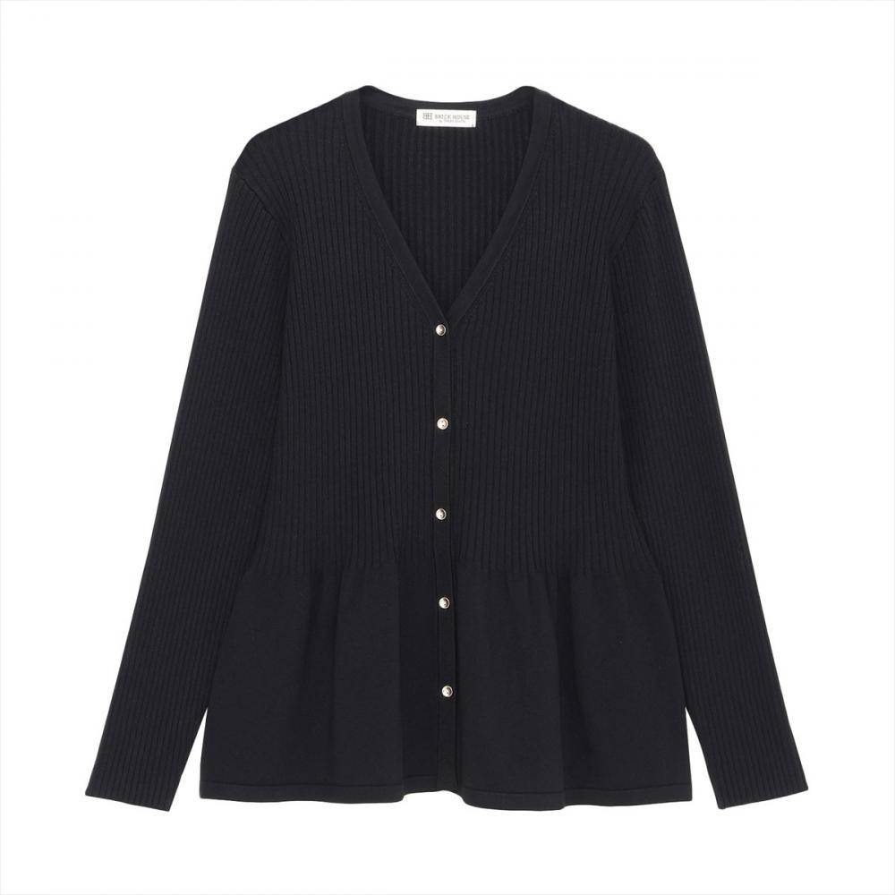 ニット リブ編みフレア Vネック カーディガン レディース