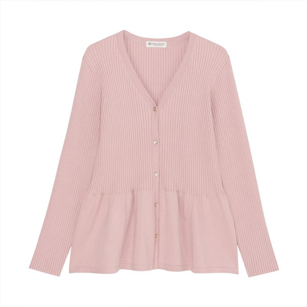 ニット リブ編みフレア Vネック カーディガン レディース