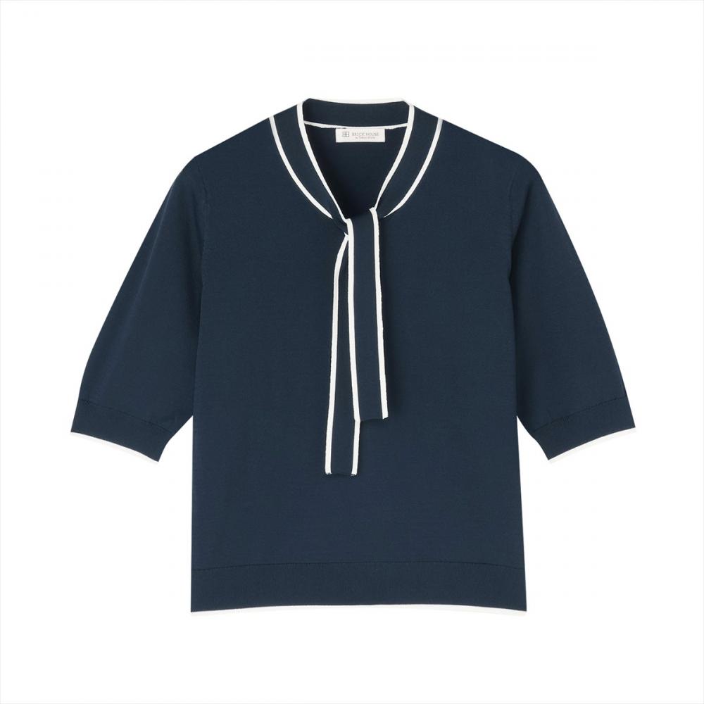 ニット ドライレーヨン ボウタイ プルオーバー 半袖 レディース