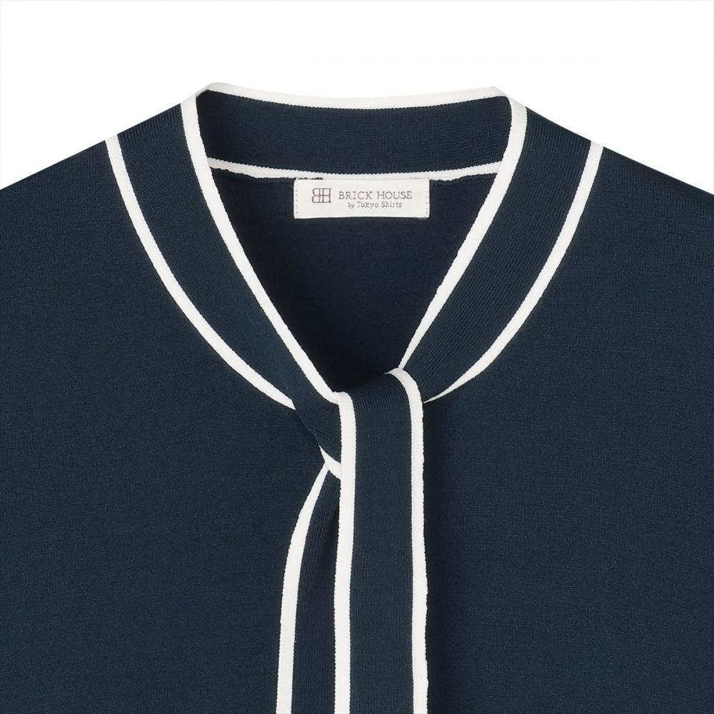 ニット ドライレーヨン ボウタイ プルオーバー 半袖 レディース