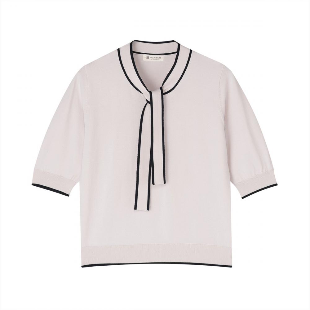 ニット ドライレーヨン ボウタイ プルオーバー 半袖 レディース