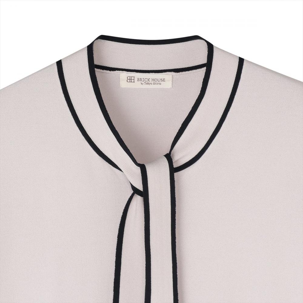 ニット ドライレーヨン ボウタイ プルオーバー 半袖 レディース