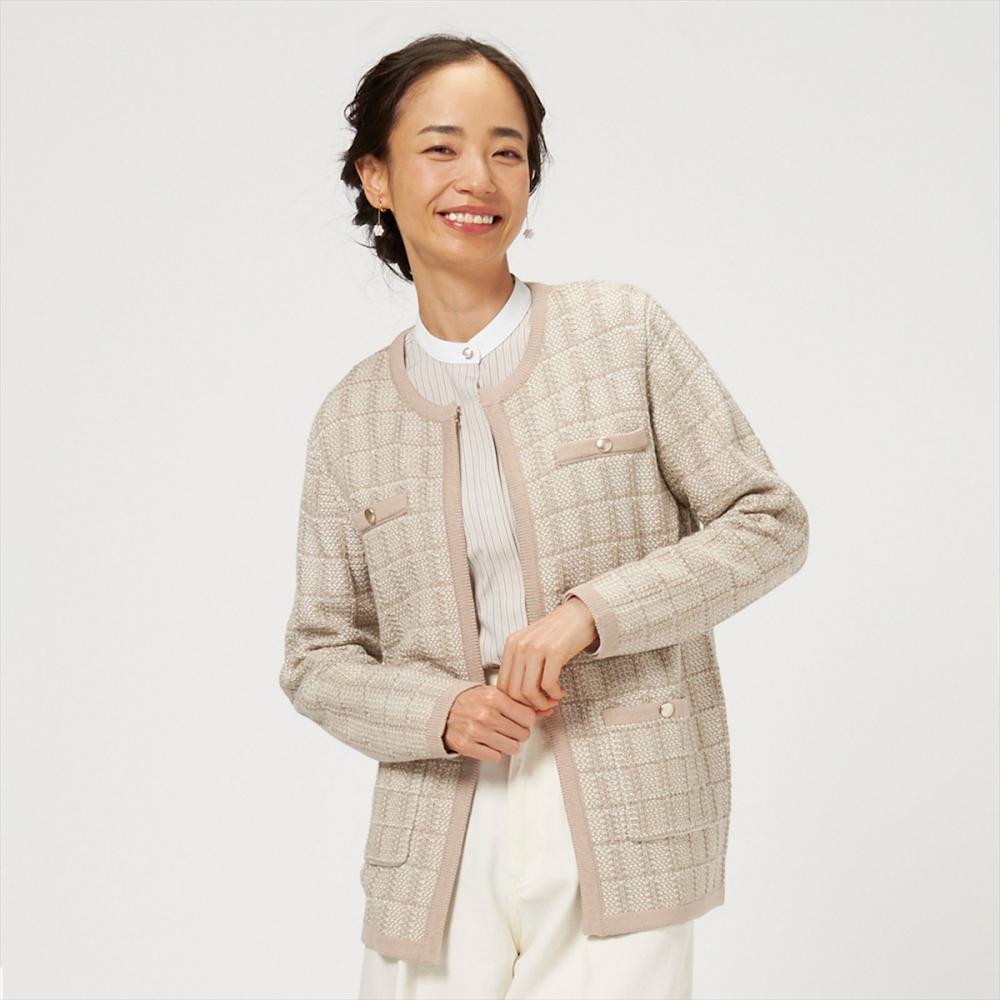 ジャケット ロングニット ベージュ系 レディース