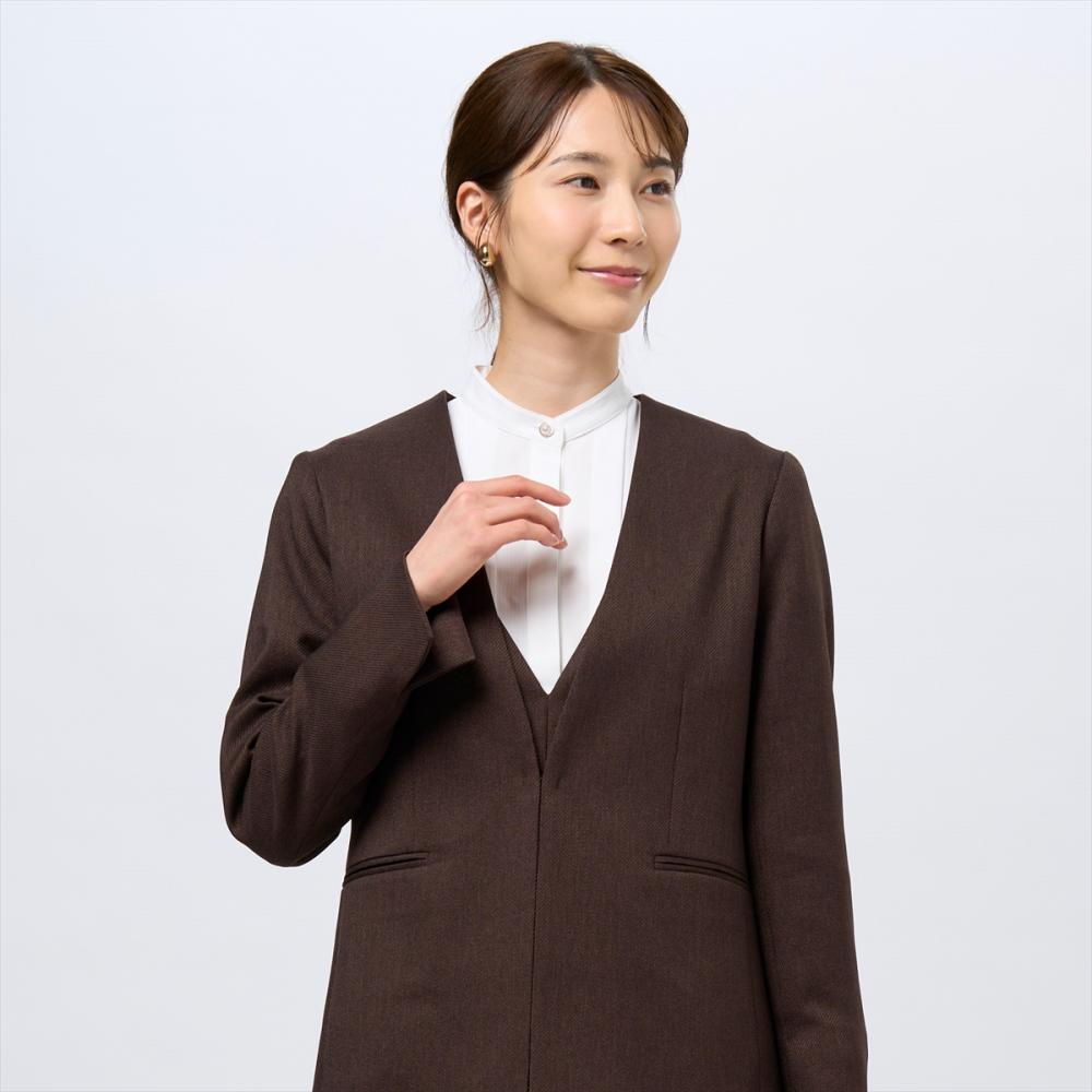 ノーカラージャケット ウーリッシュ素材 レディース