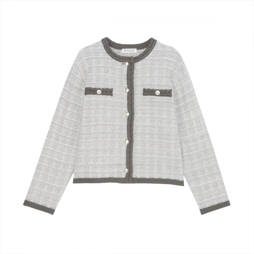 アウター ツイード風 クルーネック ジャケット レディース