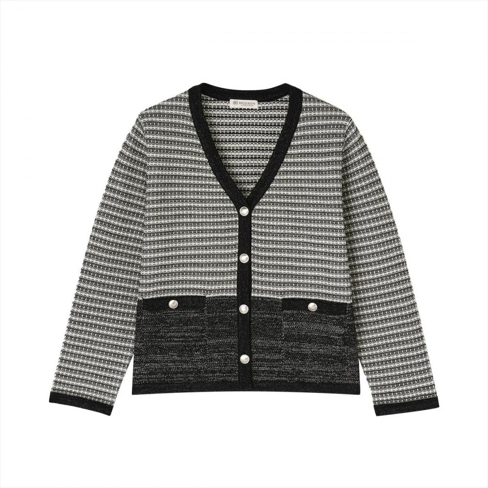 アウター ツイード風 Vネック ジャケット レディース