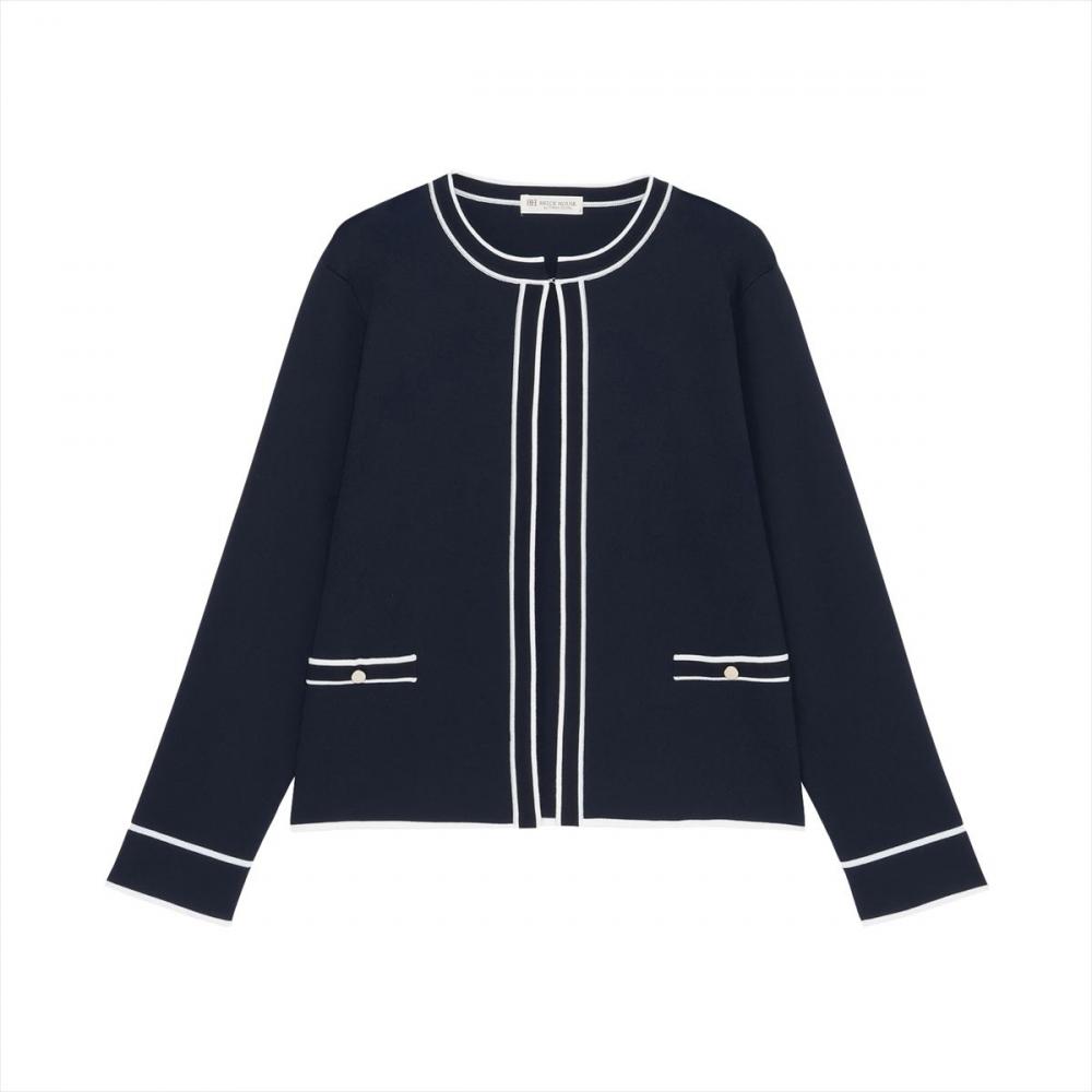 アウター 配色パイピング ニットジャケット レディース