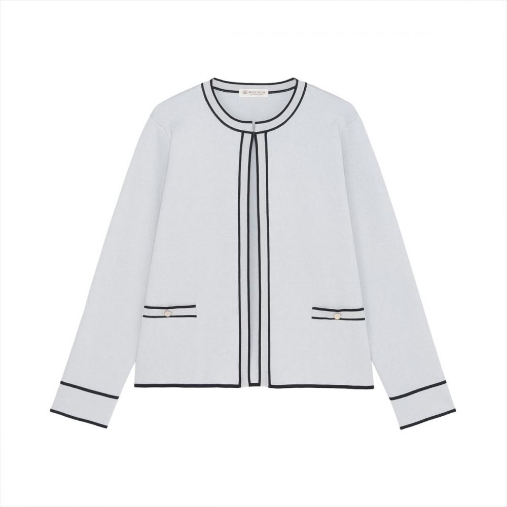 アウター 配色パイピング ニットジャケット レディース