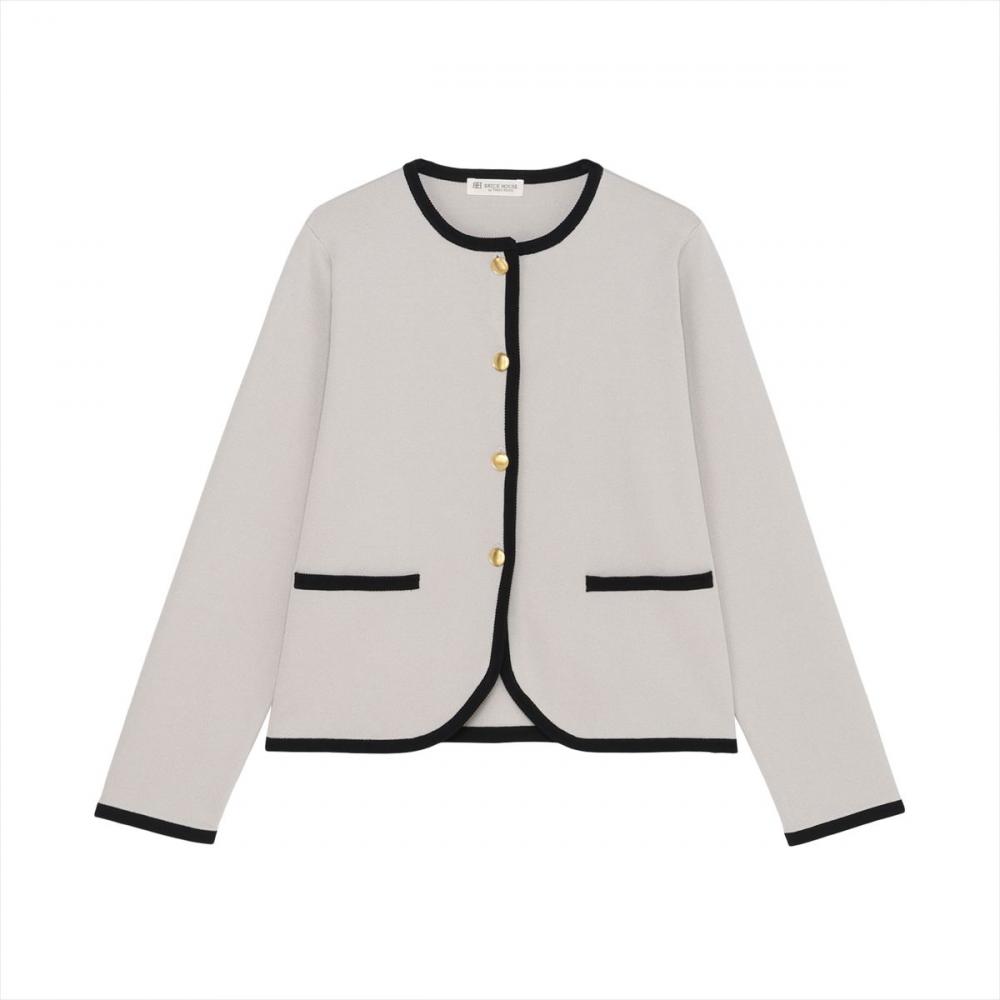 アウター 縁取り ニットジャケット レディース