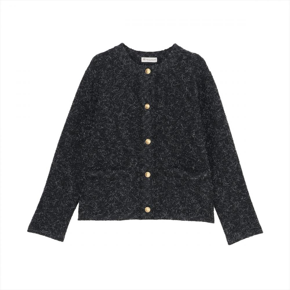 アウター ファンシーツイード風 ニット ジャケット レディース