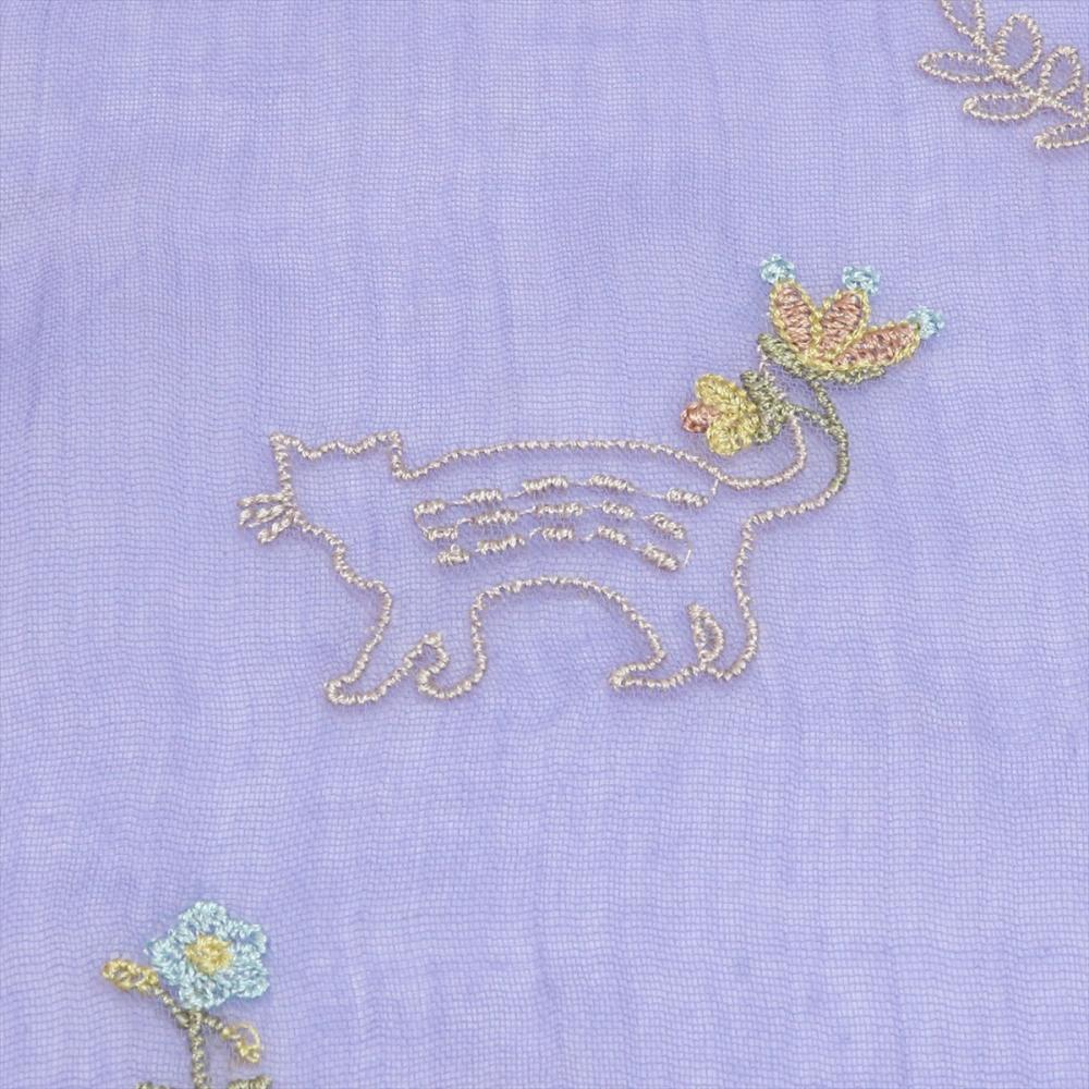 ストール ネコフラワー柄刺繍 ブルー レディース
