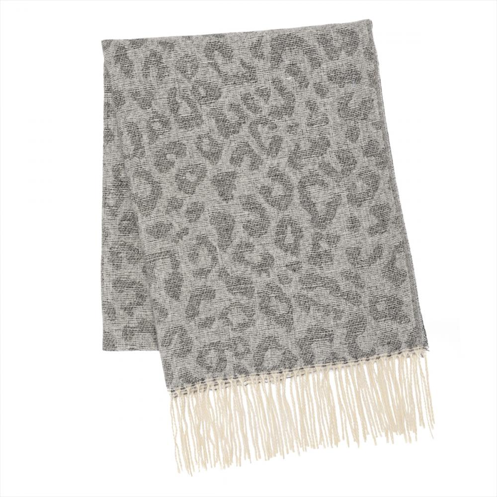 レオパード&ヘリンボーン柄 ジャカード ストール レディース