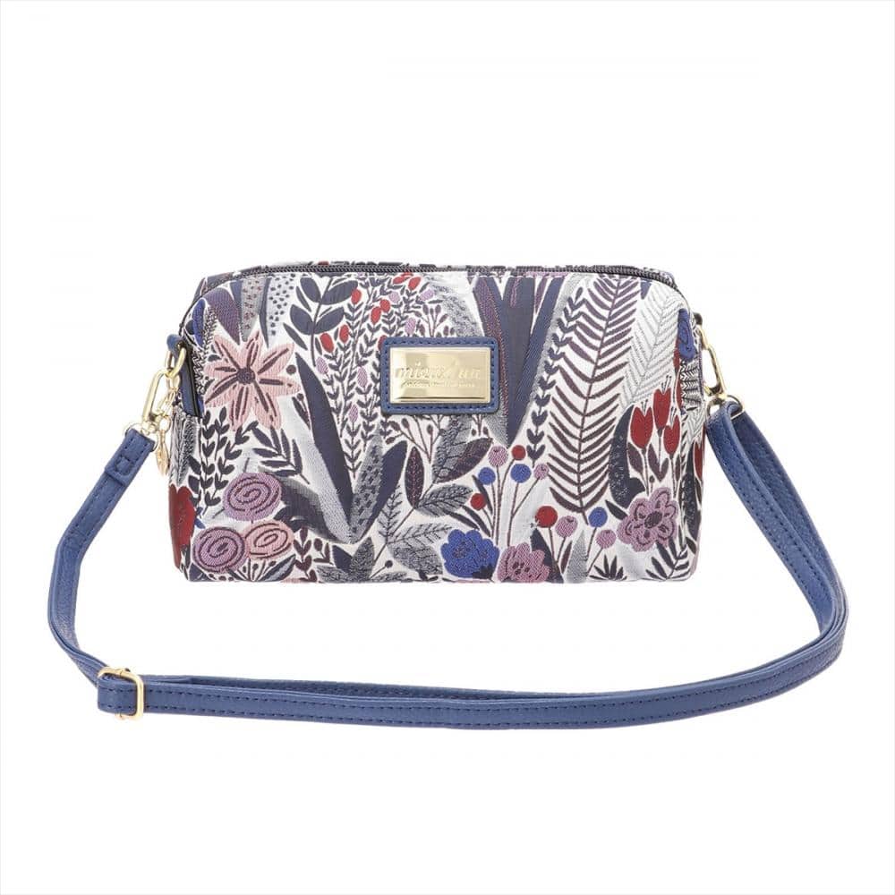 バッグ 花柄2WAYポーチ ネイビー×グレー レディース