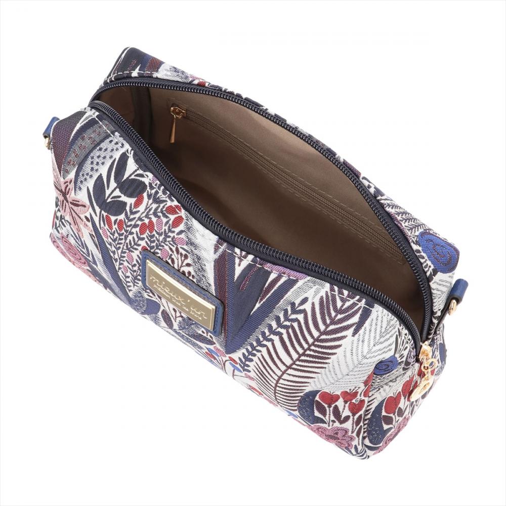 バッグ 花柄2WAYポーチ ネイビー×グレー レディース