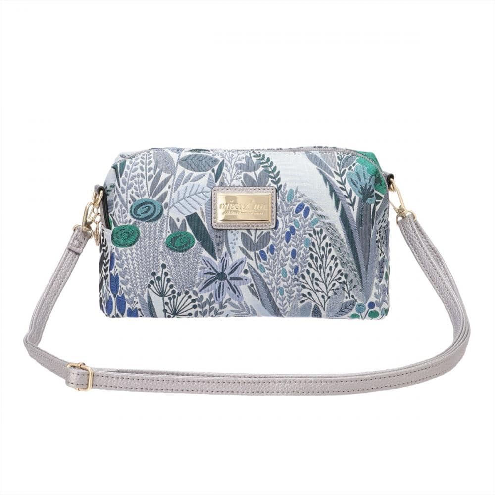 バッグ 花柄2WAYポーチ グレー×ブルー レディース
