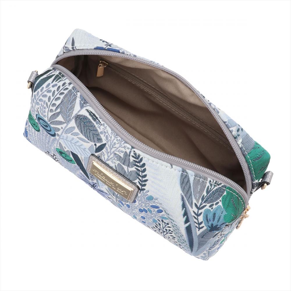バッグ 花柄2WAYポーチ グレー×ブルー レディース