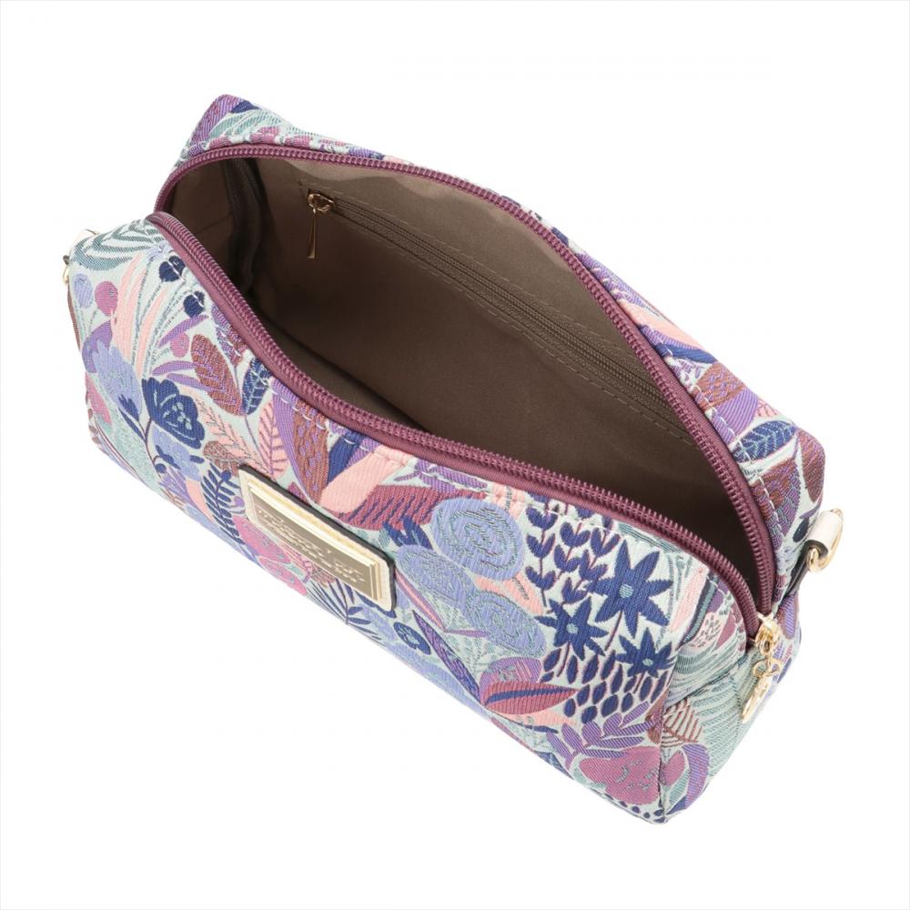 バッグ 花柄2WAYポーチ オフホワイト×パープル レディース