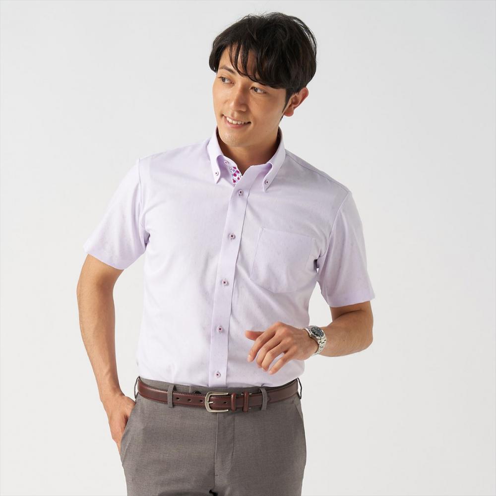 ディズニー ボタンダウン 半袖 形態安定 ワイシャツ S パープル 東京シャツ公式通販 ノーアイロン形態安定ビジネスワイシャツ専門店